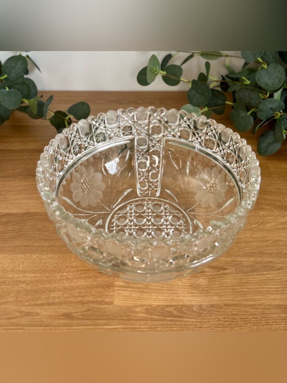 Antique McKee Glass Serving Bowl | Pressed Floral Crystal, 1916 Innovation Line